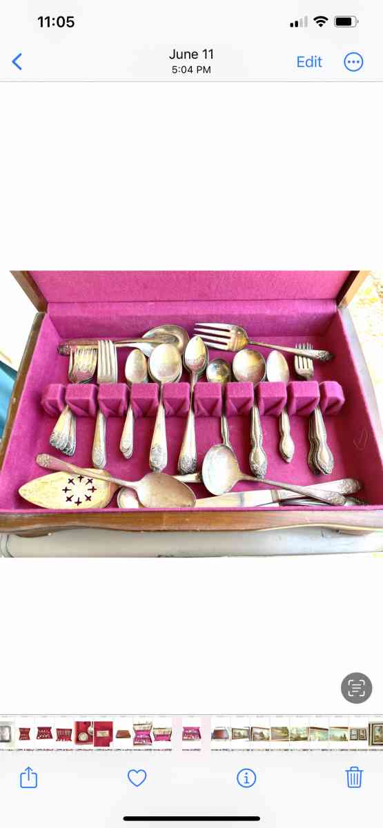 Antique triple dipped silver plated silver ware sets in wood - Vacaville, California - FleaMarketBay
