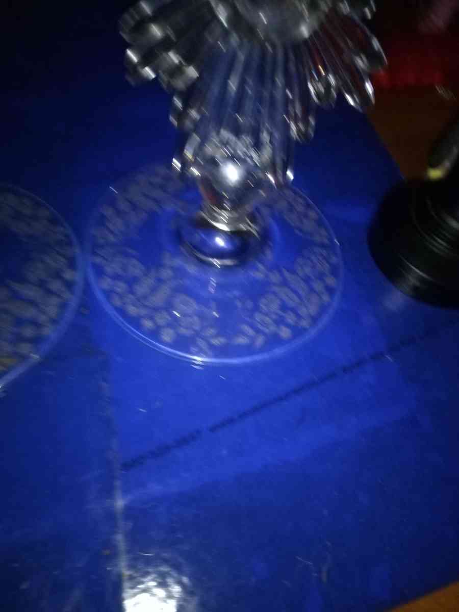 Pair of New Martinsville meadow etch Candleholders - Pawtucket, Rhode Island - FleaMarketBay