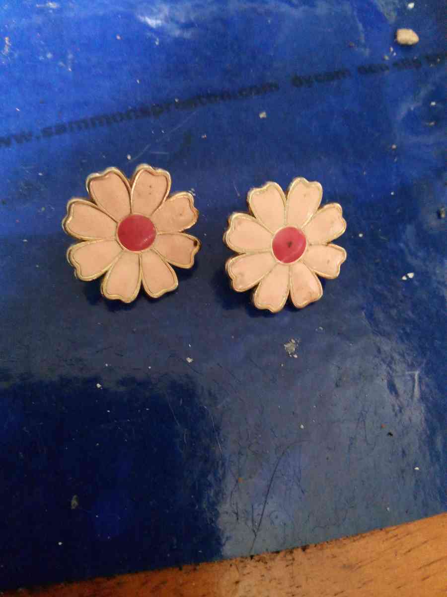 Vintage pair of enameled clip on earrings - Pawtucket, Rhode Island - FleaMarketBay