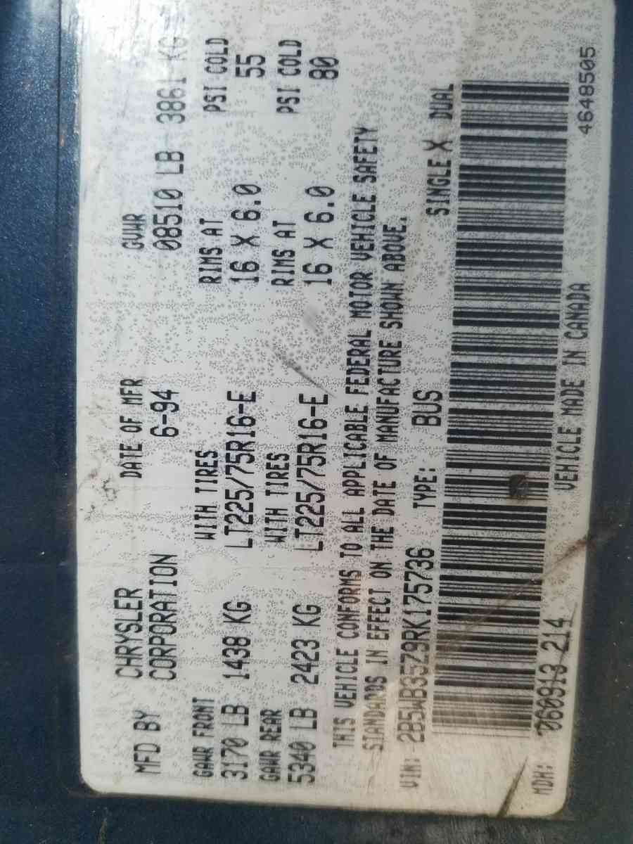 1994 Dodge Ram B350 Van  360 V8 - New Bern, North Carolina - FleaMarketBay