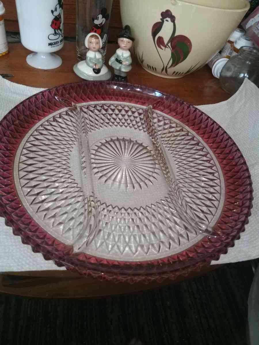 Indiana Glass Diamond Point 3 Part serving tray - Pawtucket, Rhode Island - FleaMarketBay