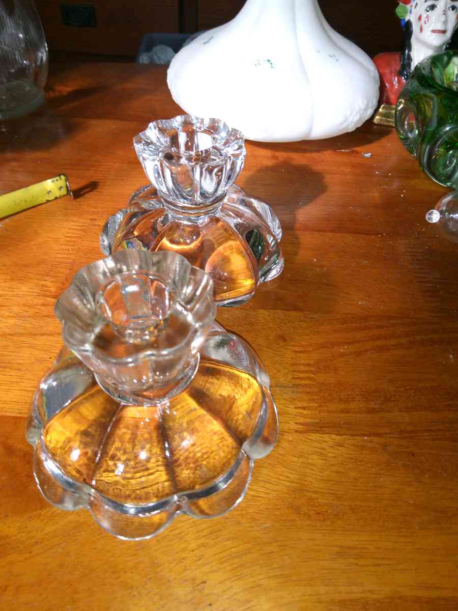 1930s Smith Glass Candle Holders - Pawtucket, Rhode Island - FleaMarketBay