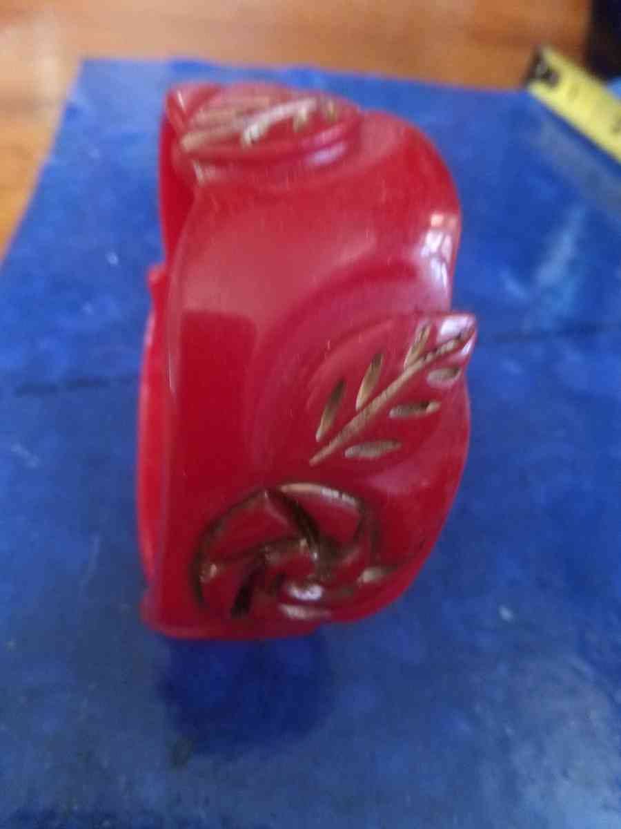 50s Carved red Bangle bracelet - Pawtucket, Rhode Island