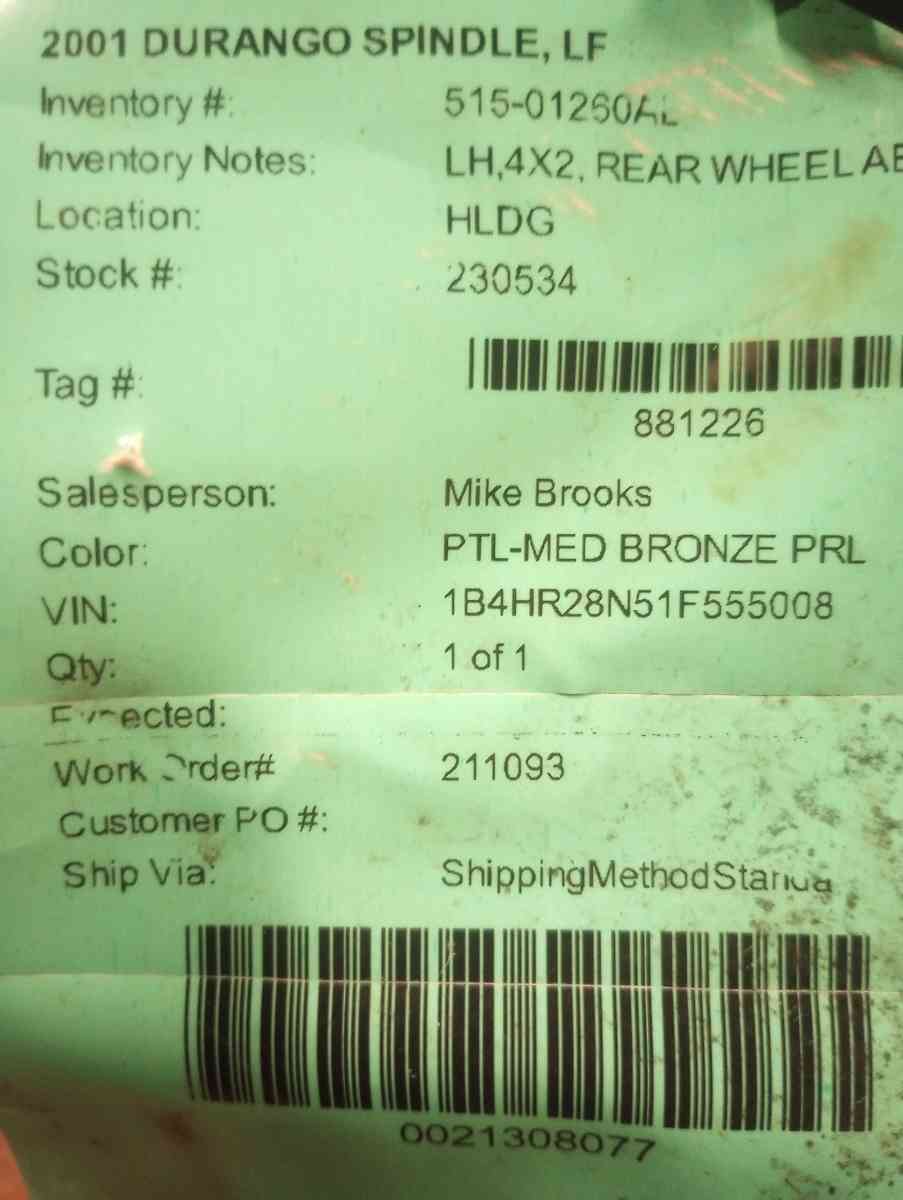 Durango spindle left side with hub bearing