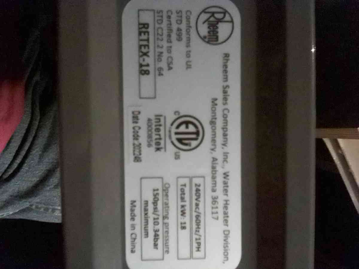 Rheem RETEX18 Hot water heater - Ada, Oklahoma - FleaMarketBay