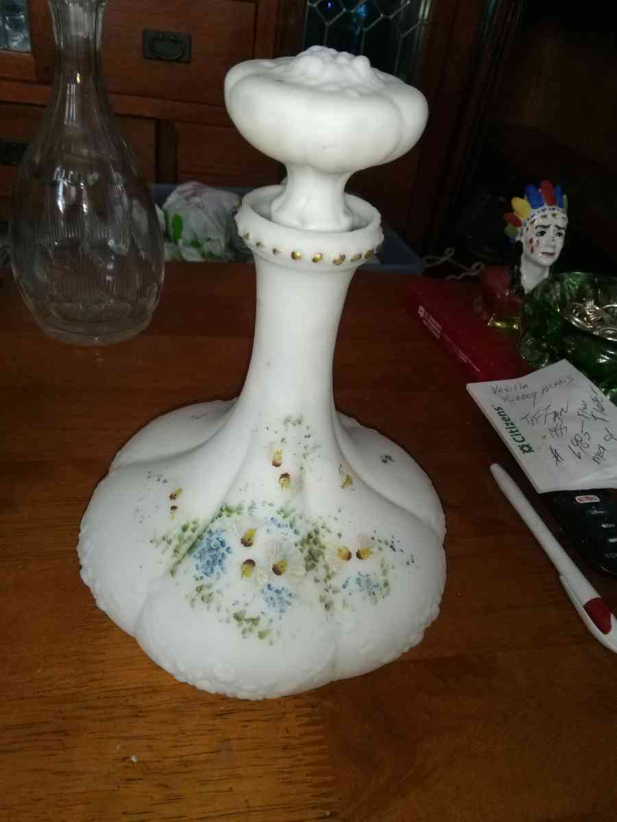 Victorian Embossed Milk glass Decanter - Pawtucket, Rhode Island