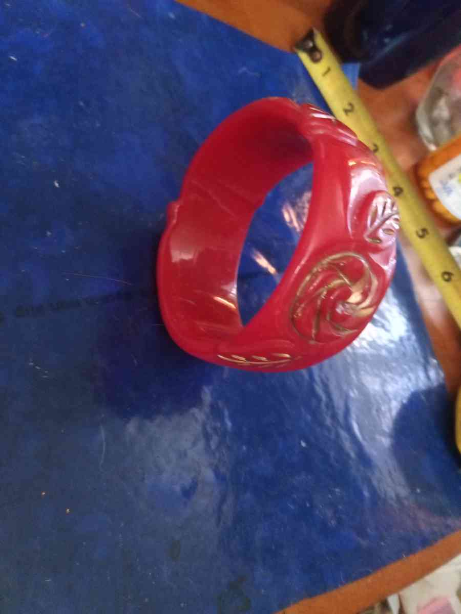 50s Carved red Bangle bracelet - Pawtucket, Rhode Island - FleaMarketBay