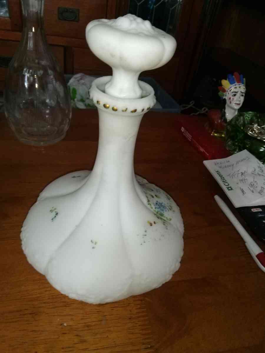 Victorian Embossed Milk glass Decanter - Pawtucket, Rhode Island - FleaMarketBay