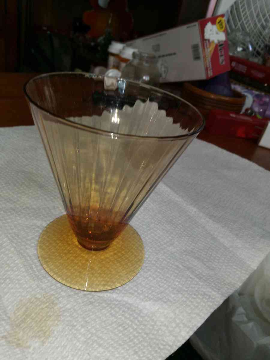 Amber Depression Glass footed Tumbler - Pawtucket, Rhode Island - FleaMarketBay