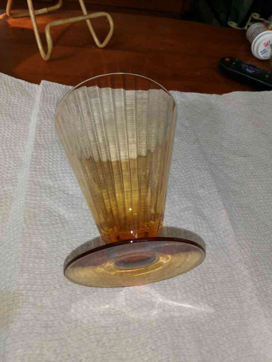 Amber Depression Glass footed Tumbler - Pawtucket, Rhode Island - FleaMarketBay