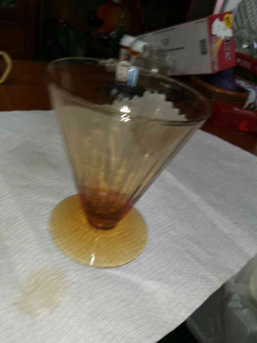Amber Depression Glass footed Tumbler - Pawtucket, Rhode Island - FleaMarketBay