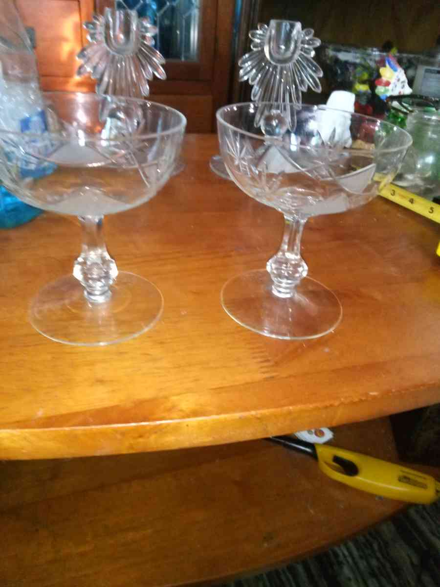 2 Copper wheel cut Champagne Glasses
