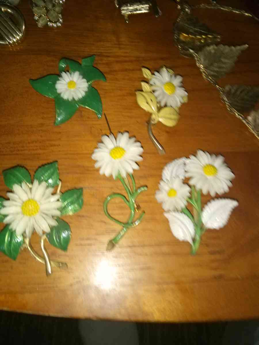 5 1950s 60s Lucite and ename Flower Pins - Pawtucket, Rhode Island