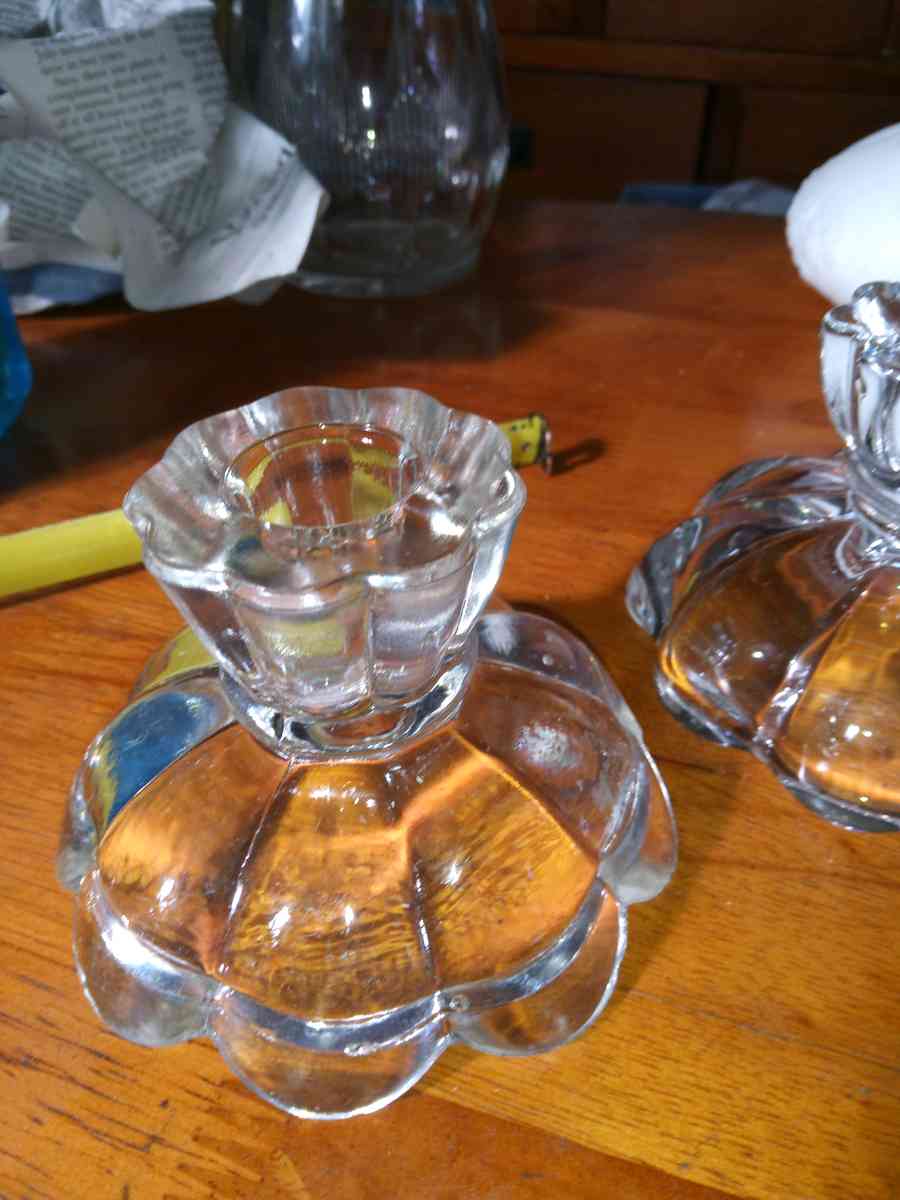 1930s Smith Glass Candle Holders - Pawtucket, Rhode Island - FleaMarketBay