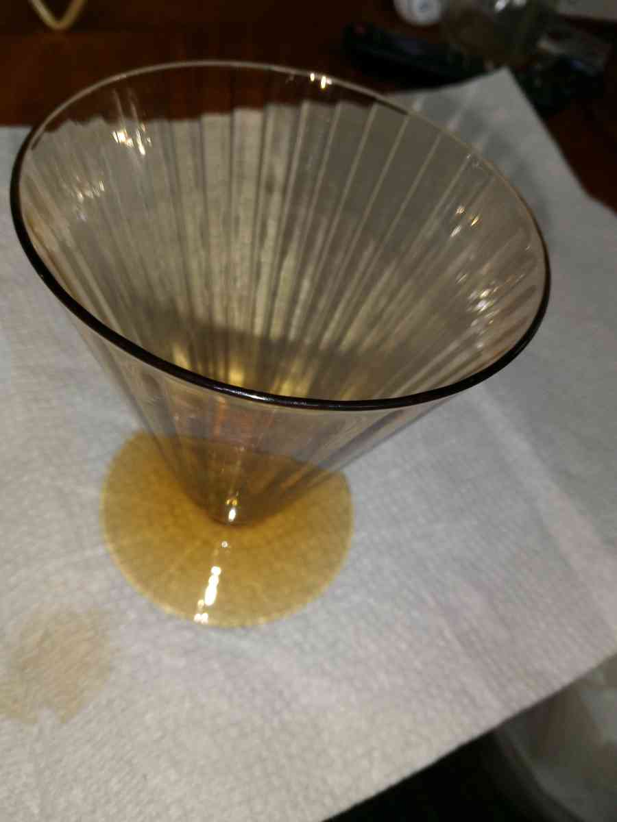Amber Depression Glass footed Tumbler - Pawtucket, Rhode Island - FleaMarketBay