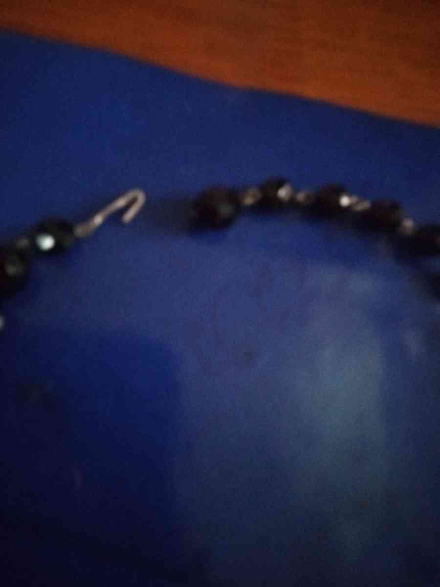 Obsidian and Glass Rhinestone Necklace - Pawtucket, Rhode Island - FleaMarketBay