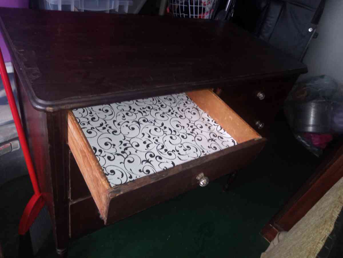 Vintage Dark wood dresser with wheels - Redding, California