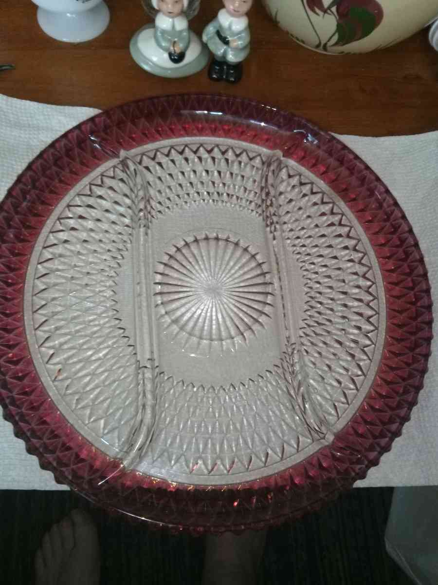 Indiana Glass Diamond Point 3 Part serving tray - Pawtucket, Rhode Island - FleaMarketBay