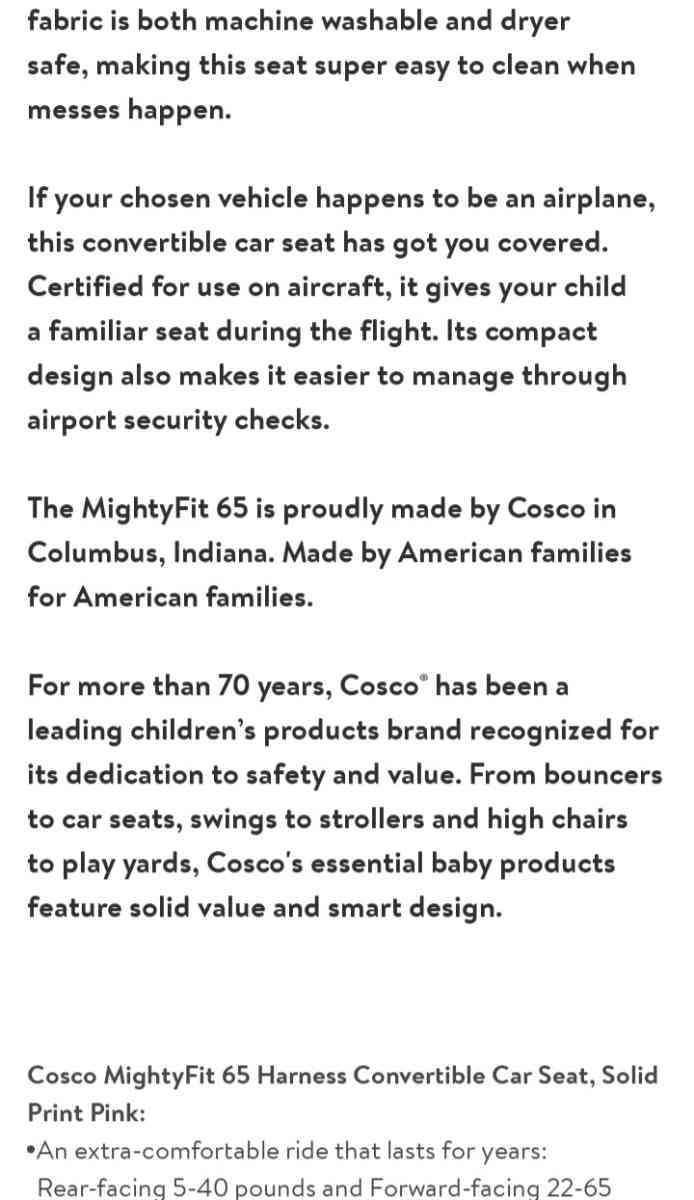 Girls Cosco convertible carseat - Lake Lure, North Carolina - FleaMarketBay