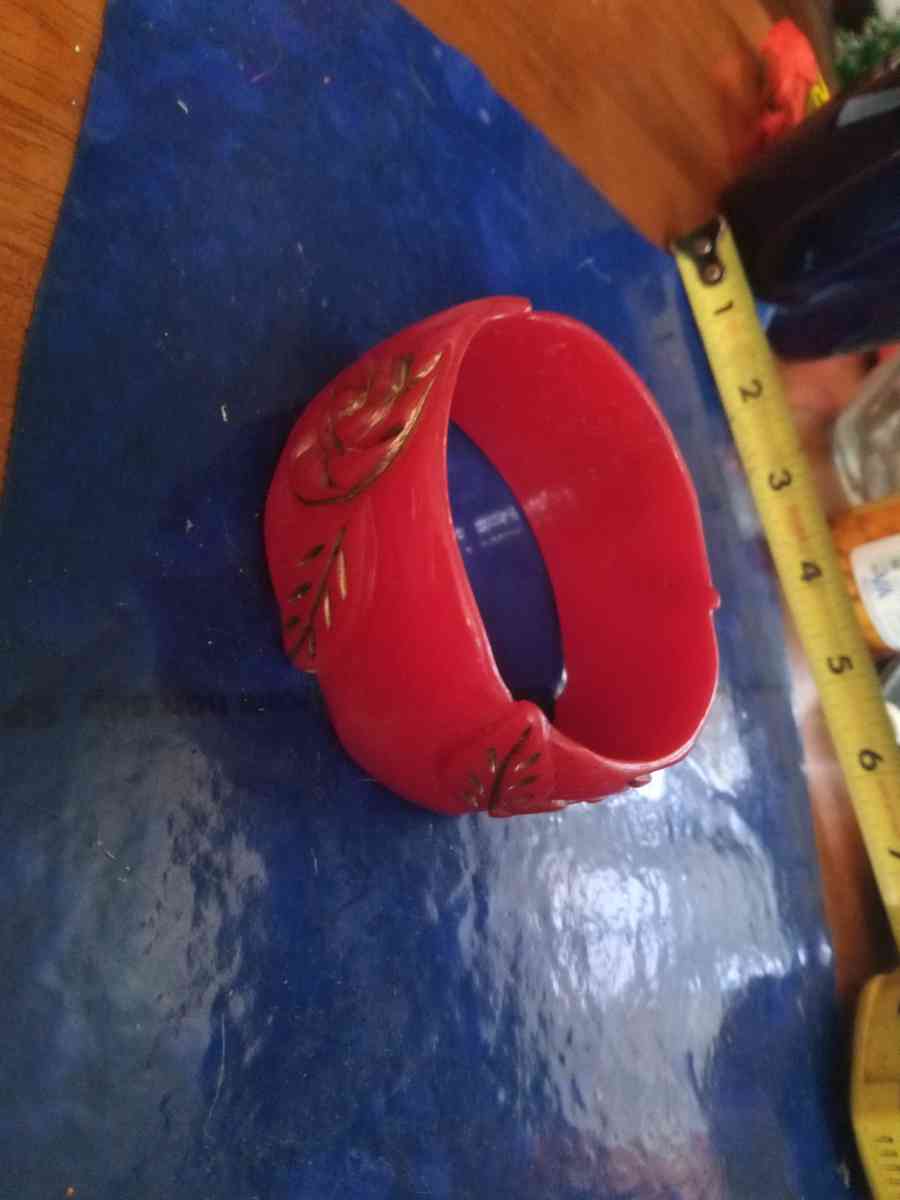 50s Carved red Bangle bracelet - Pawtucket, Rhode Island - FleaMarketBay