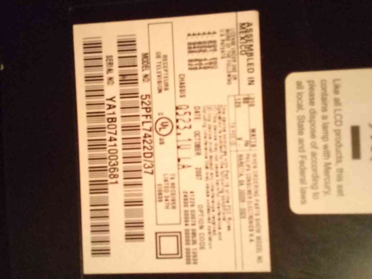 Philips tv Model number 52PFL7422D37 - San Bernardino, California - FleaMarketBay