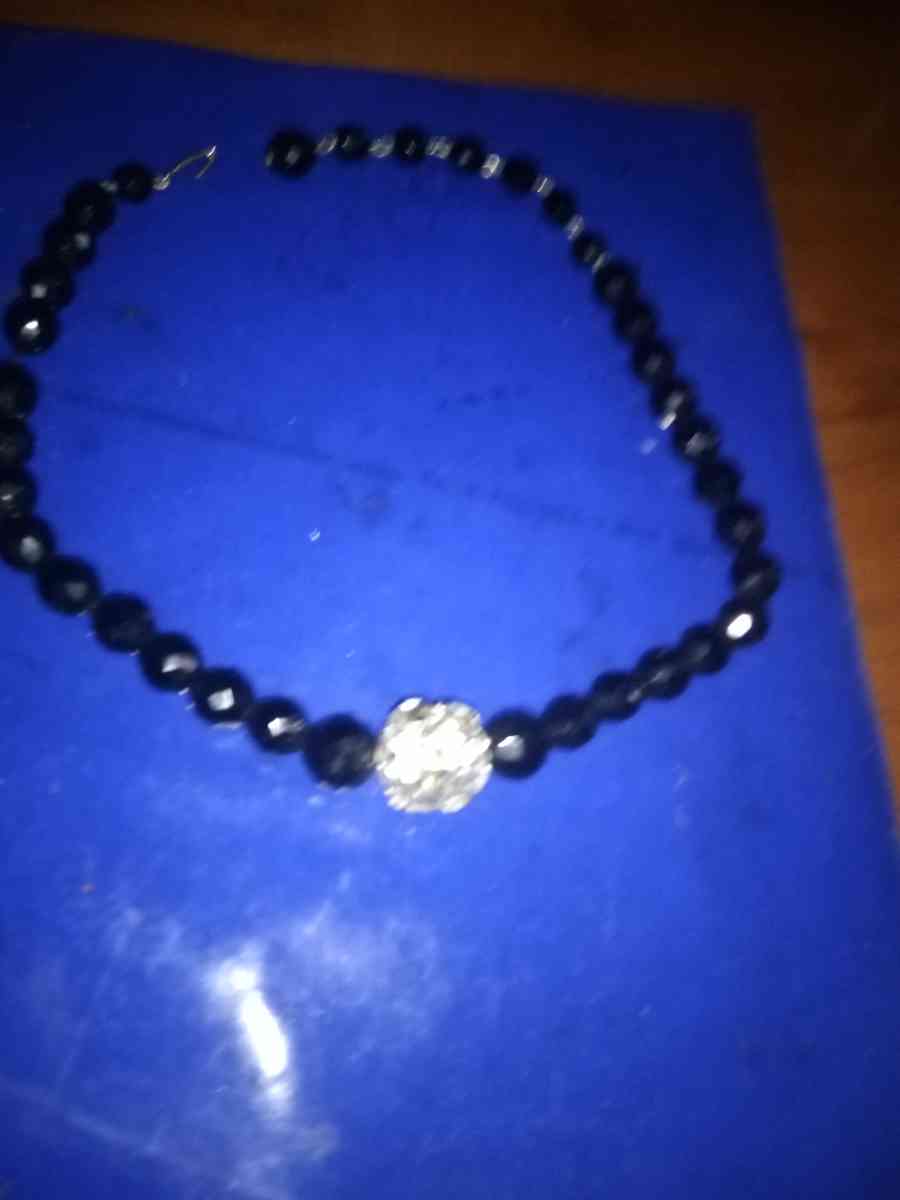 Obsidian and Glass Rhinestone Necklace - Pawtucket, Rhode Island - FleaMarketBay