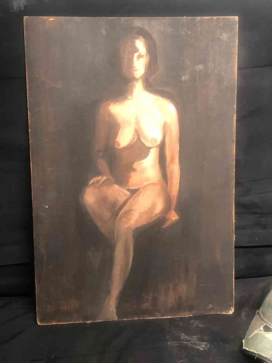 antique original oil painting of jascline Kennedy - Rock Springs, Wyoming