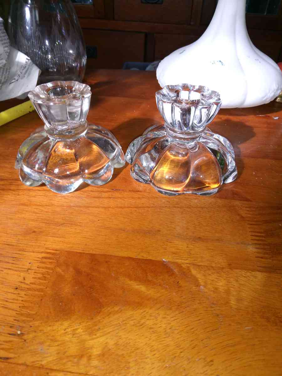 1930s Smith Glass Candle Holders - Pawtucket, Rhode Island - FleaMarketBay