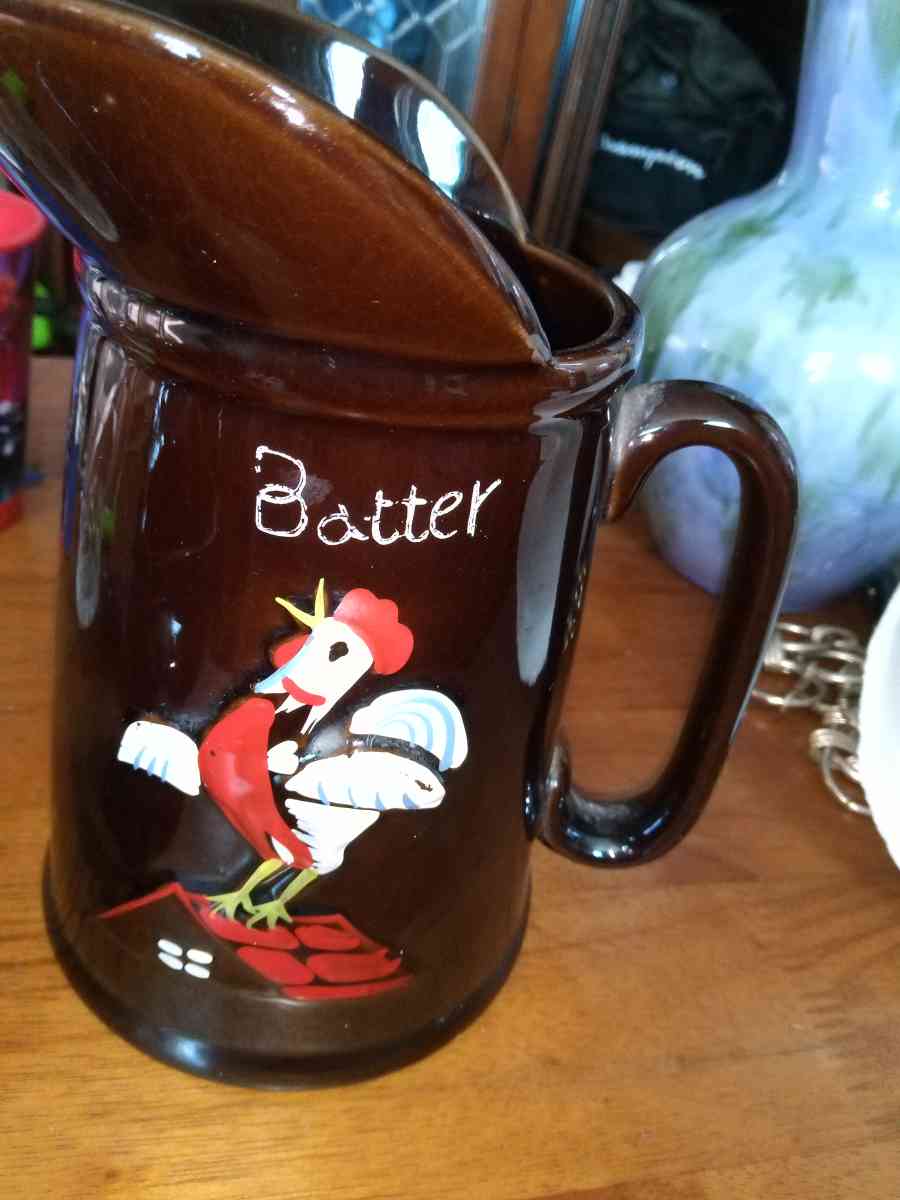 Redware Rooster decor Batter and Butter Pitchers - Pawtucket, Rhode Island - FleaMarketBay