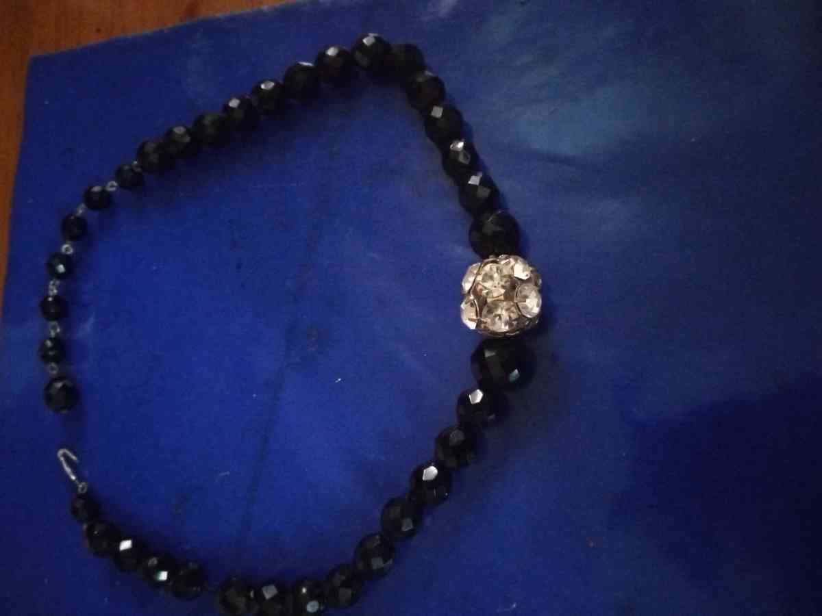 Obsidian and Glass Rhinestone Necklace - Pawtucket, Rhode Island