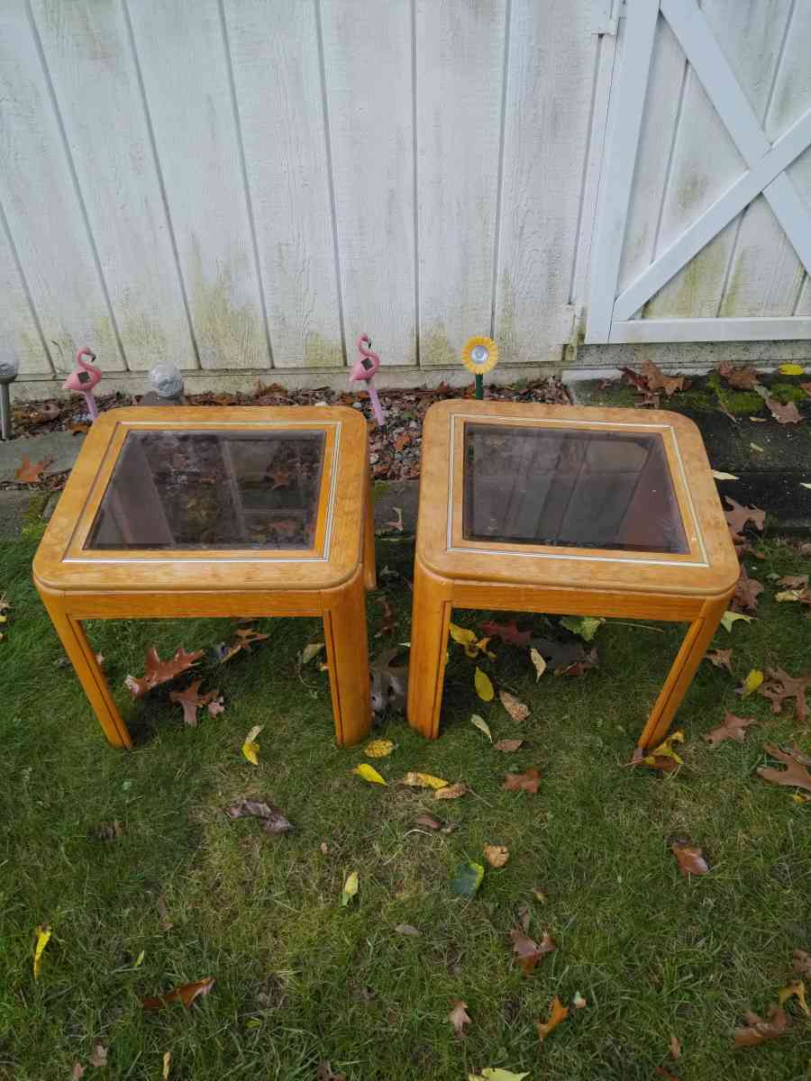 wooden table glass top of two and priced for one - Meriden, Connecticut