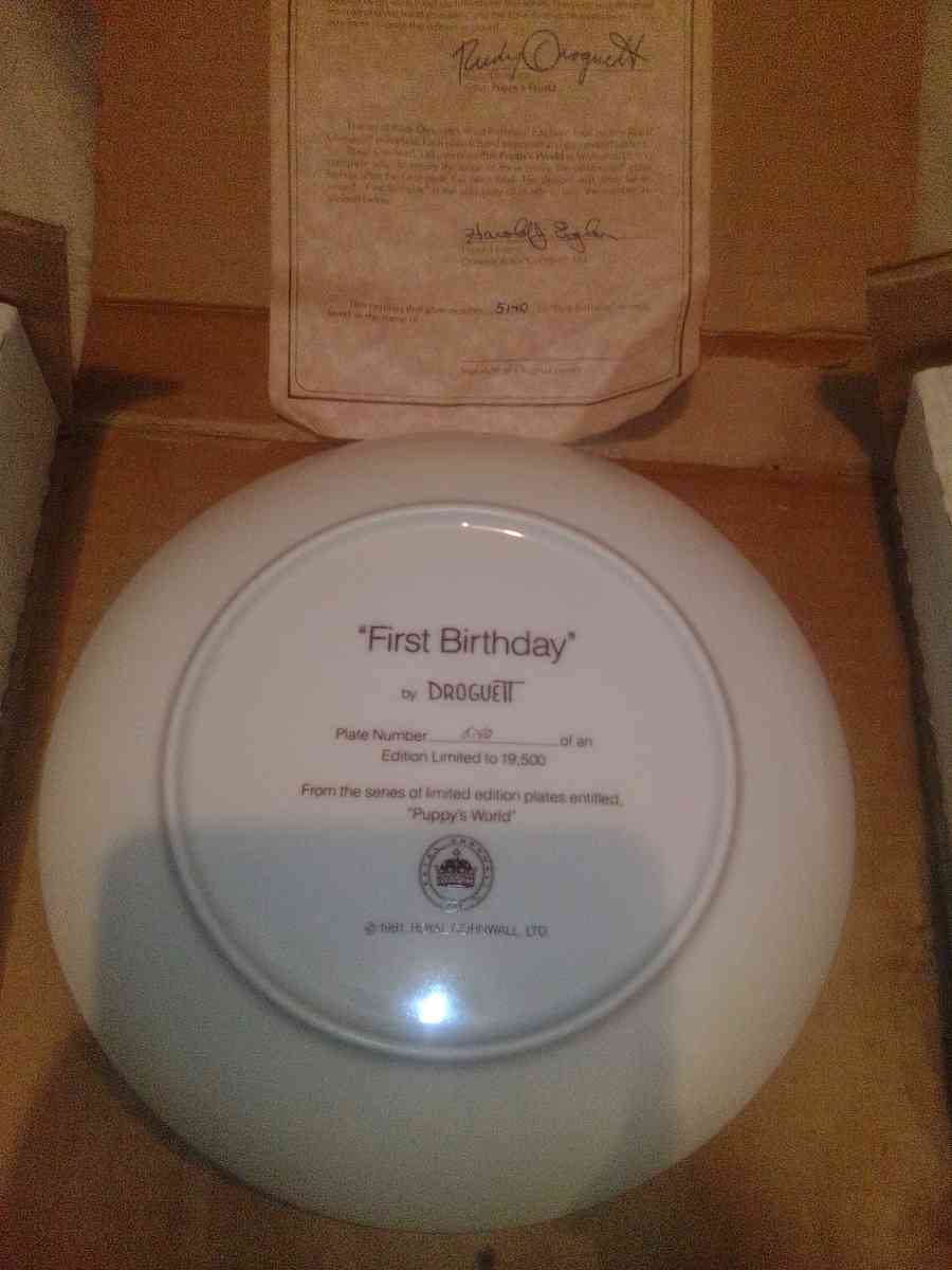 Droguett First Birthday Puppys world collectible Plate - Lititz, Pennsylvania
