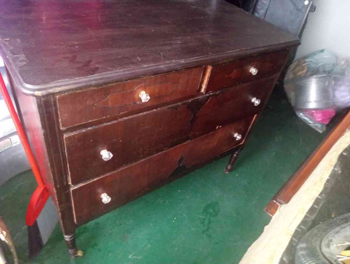 Vintage Dark wood dresser with wheels - Redding, California - FleaMarketBay