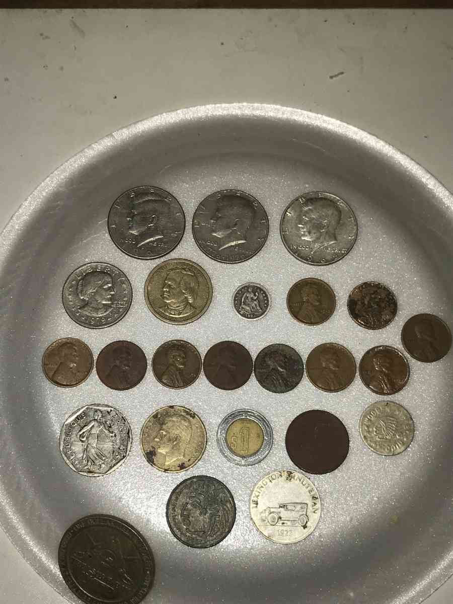 u s coins and foreign coins and tokens and button with shank - Morgantown, West Virginia - FleaMarketBay