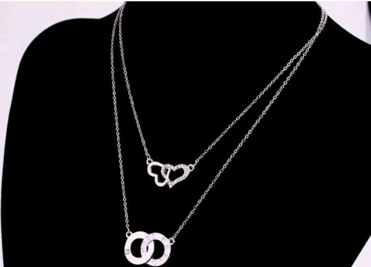 ROXI necklace Sterling Silver Plated Double Heart Two Layers - Colleyville, Texas