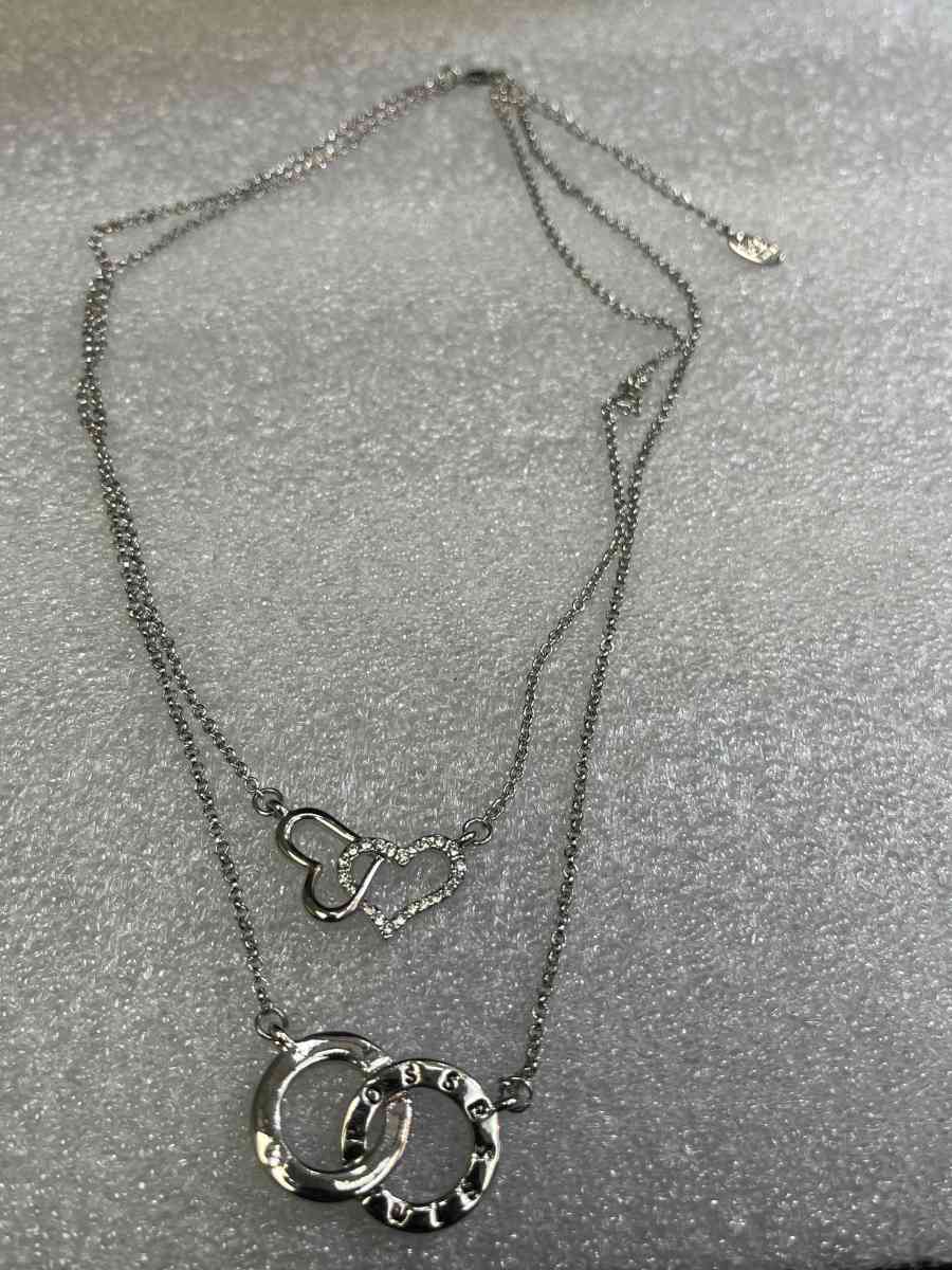 ROXI necklace Sterling Silver Plated Double Heart Two Layers - Colleyville, Texas - FleaMarketBay