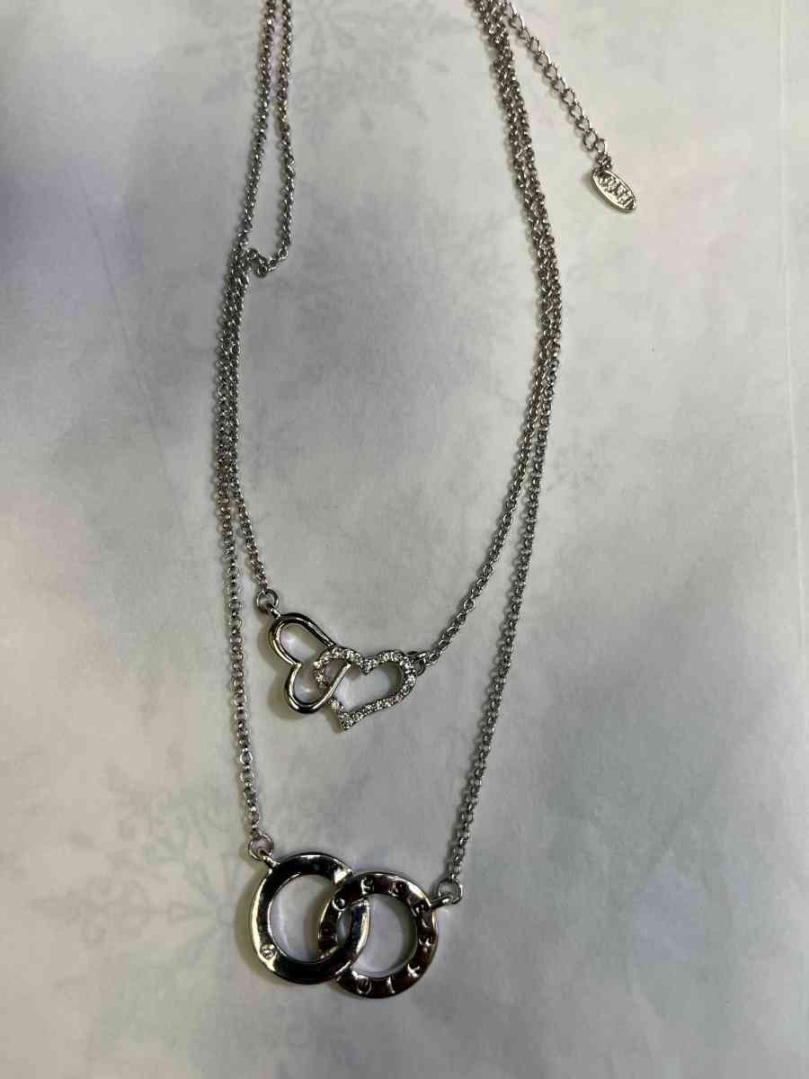 ROXI necklace Sterling Silver Plated Double Heart Two Layers - Colleyville, Texas - FleaMarketBay