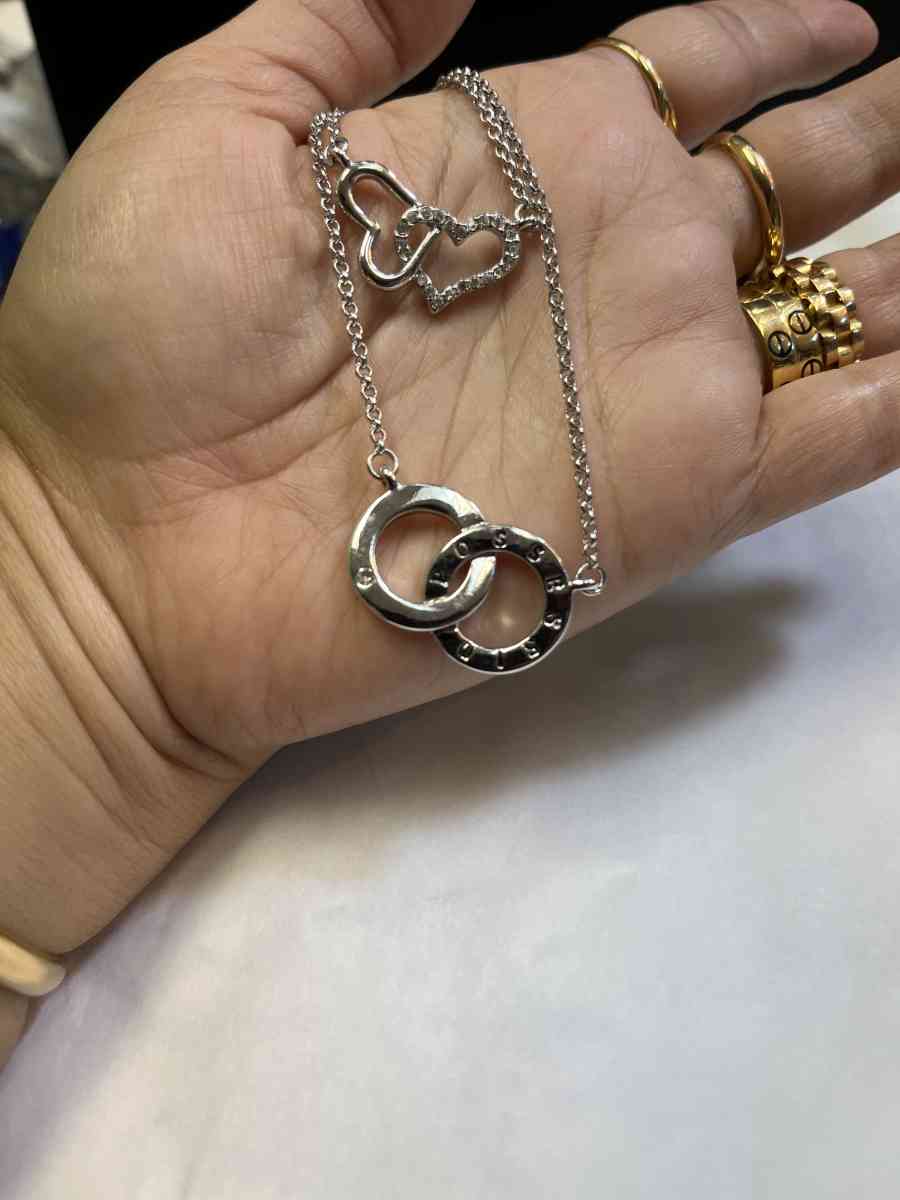 ROXI necklace Sterling Silver Plated Double Heart Two Layers - Colleyville, Texas - FleaMarketBay