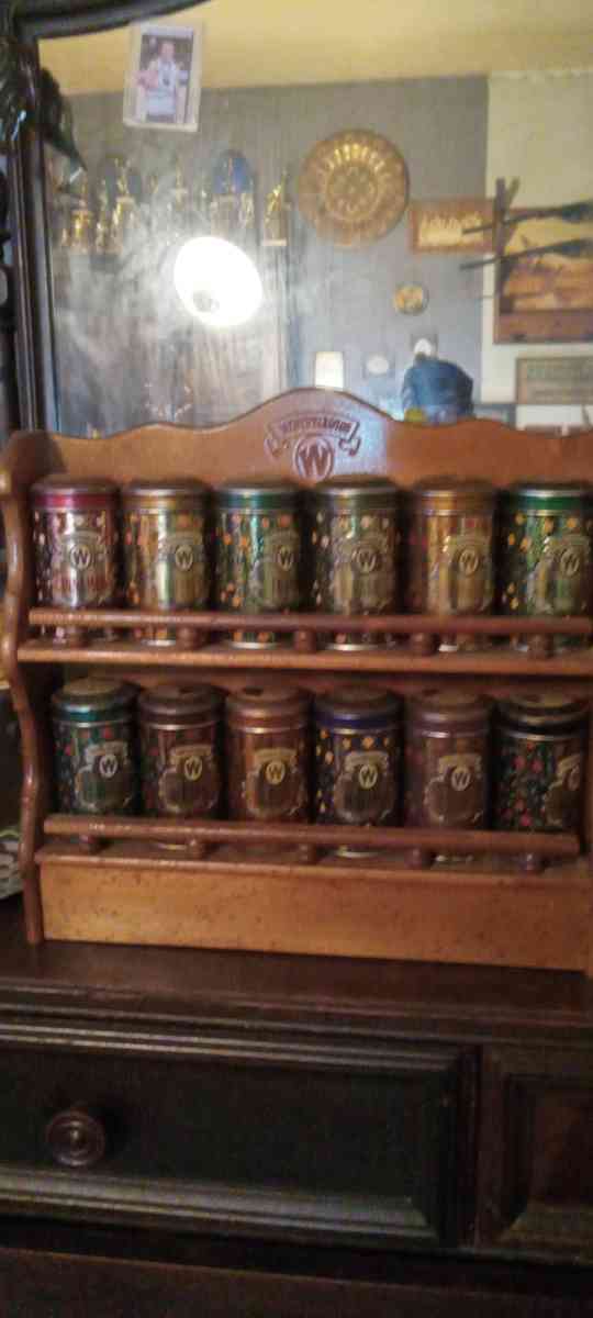vintage spice cabinet with metal spice tins - New Albany, Indiana - FleaMarketBay