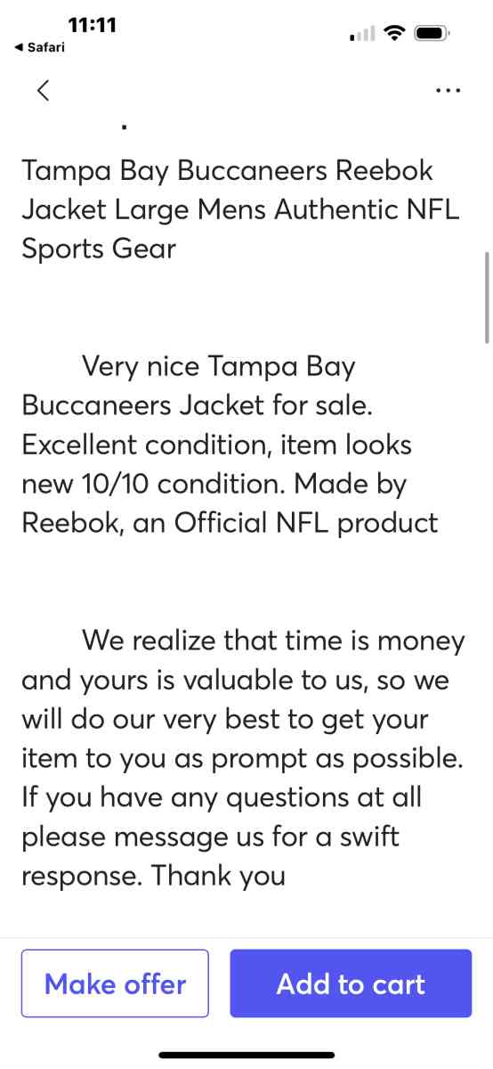 Buccaneers Wright winter jacket jack sport - Bethel, Connecticut - FleaMarketBay