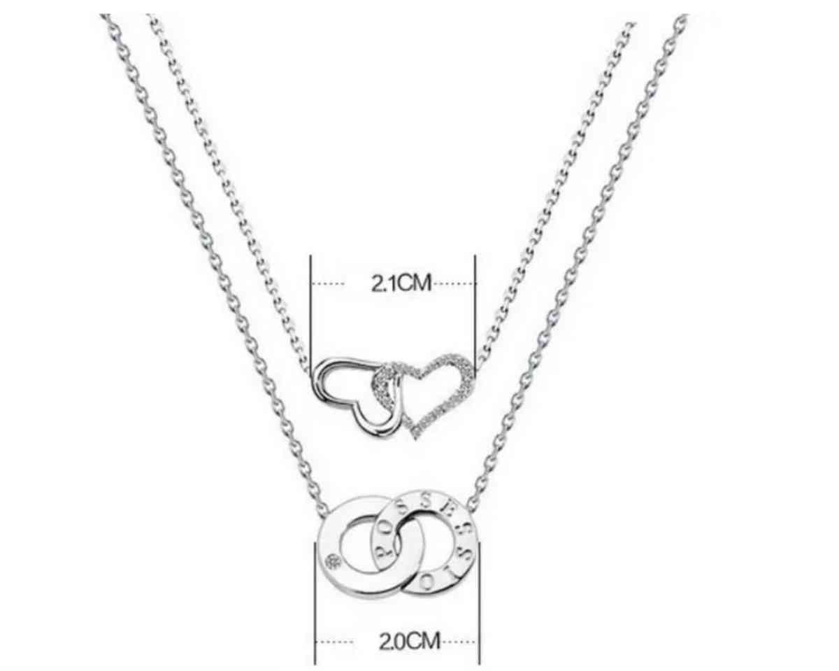 ROXI necklace Sterling Silver Plated Double Heart Two Layers - Colleyville, Texas - FleaMarketBay