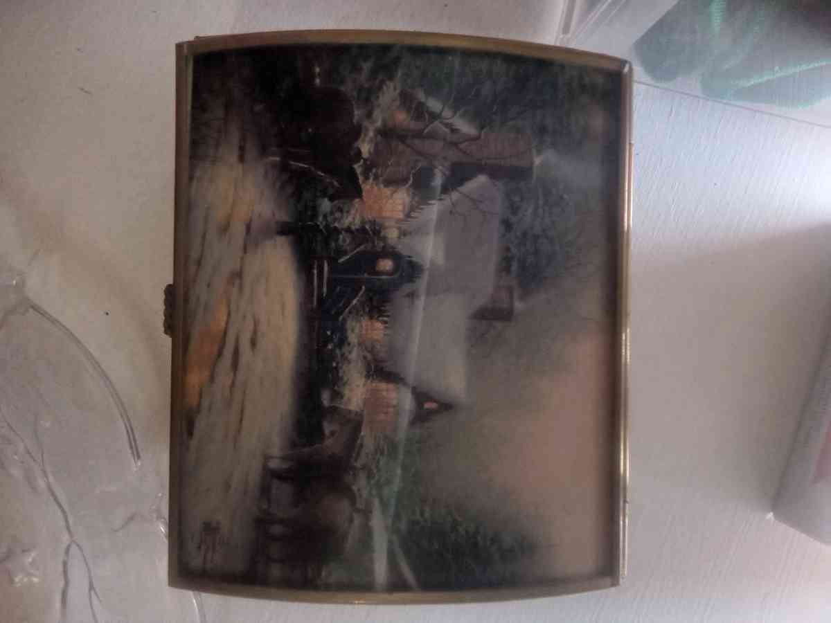 Vintage Enesco 1990s Glass and Brass Christmas Trinket Box - Hanover, Pennsylvania