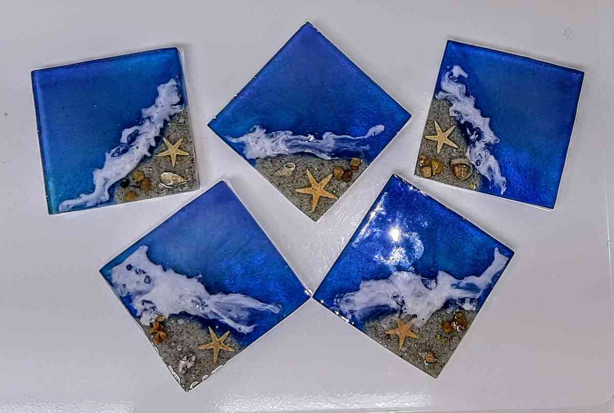 Set of Beach Scene Coasters - Englewood, Florida - FleaMarketBay