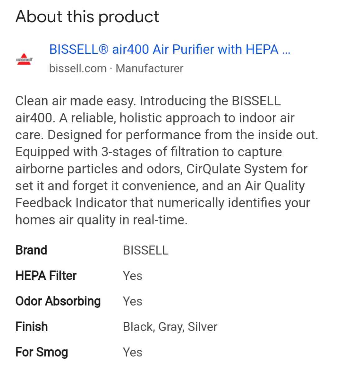 Bissell Air400 Hepa Air Purifier - Eugene, Oregon - FleaMarketBay
