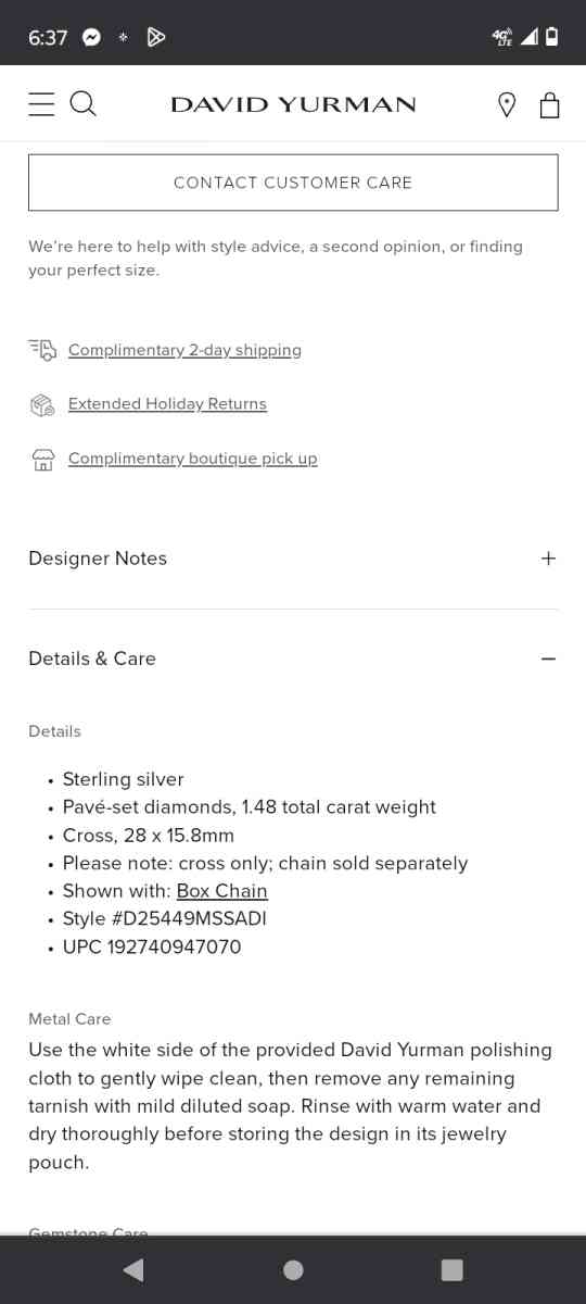 dy sterling silver cross necklace with diamonds - Falkville, Alabama - FleaMarketBay