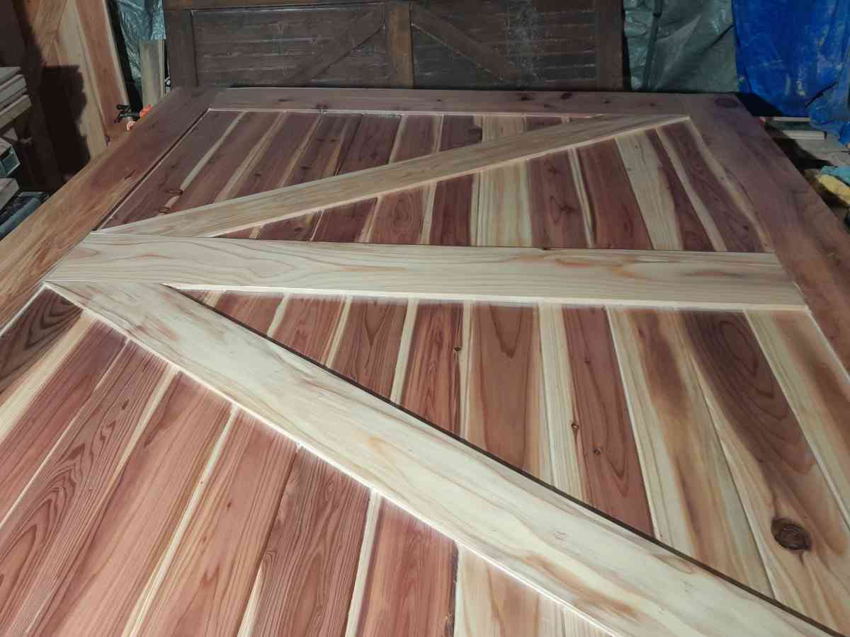 2 Redwood sliding barn doors 74x84 inches each other sizesto - El Dorado, California - FleaMarketBay