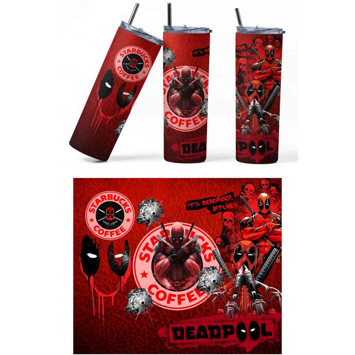 Deadpool Tumbler  20oz Skinny Tumbler  Marvel Sublimation - Orlando, Florida - FleaMarketBay