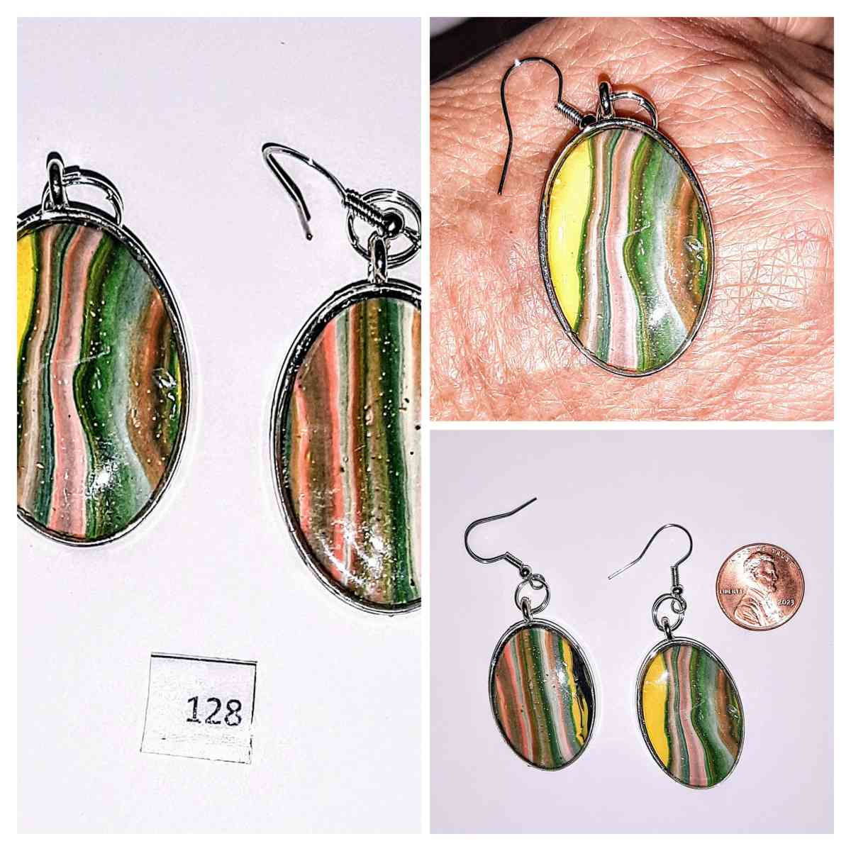 Handcrafted Oval Abstract Earrings w Stripes - Englewood, Florida