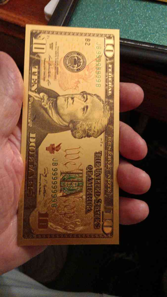 Set of Seven Commemorative Golden Bills covered with gold - Lemoore, California - FleaMarketBay