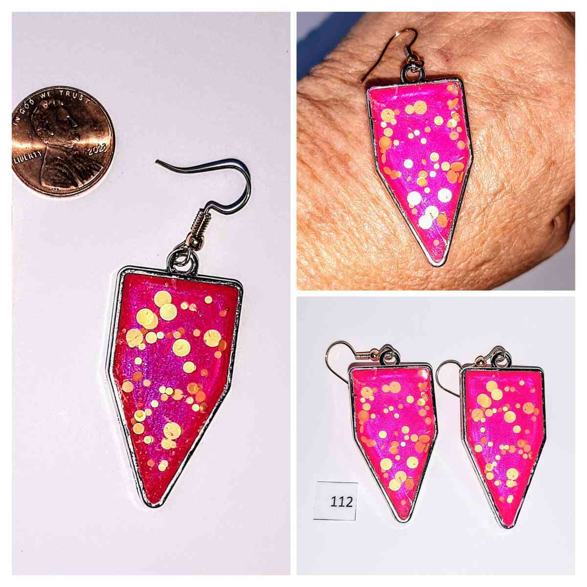 Handcrafted Dotted Pink n Yellow Abstract Earrings - Englewood, Florida